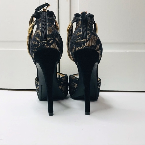 GUESS Black Lace Open Toe Stiletto Heels Size 9 - Picture 6 of 9